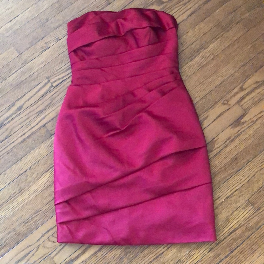 David’s Pleated Satin Strapless Dress